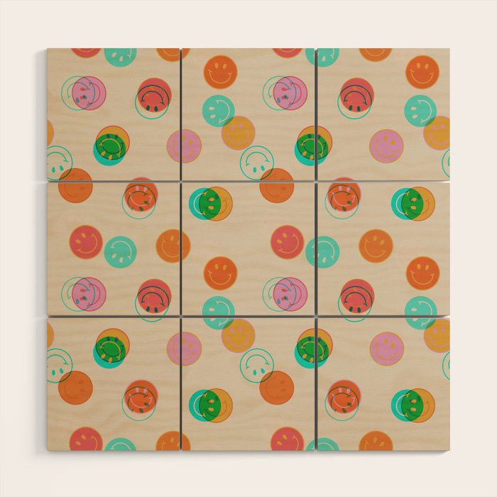 Happy Face Stamp Print Wood Wall Art Gallery Image 1