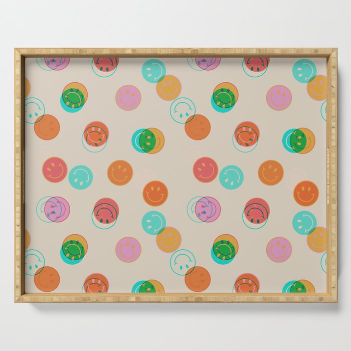 Happy Face Stamp Print Serving Tray Gallery Image 1