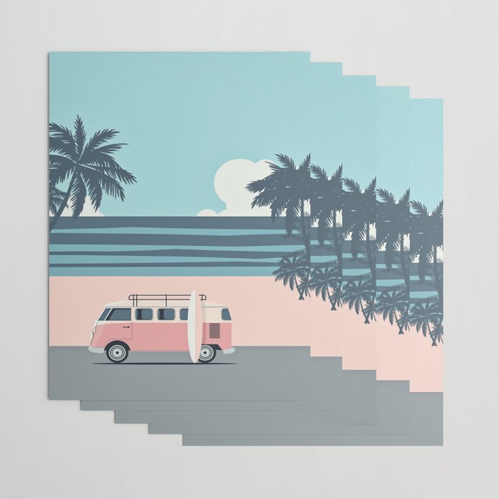 Surfer Graphic Beach Palm-Tree Camper-Van Art Wrapping Paper Gallery Image 3