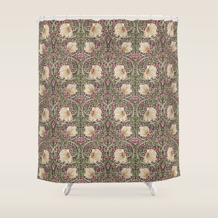 William Morris Vintage Pimpernel Aubergine Olive Shower Curtain Gallery Image 1
