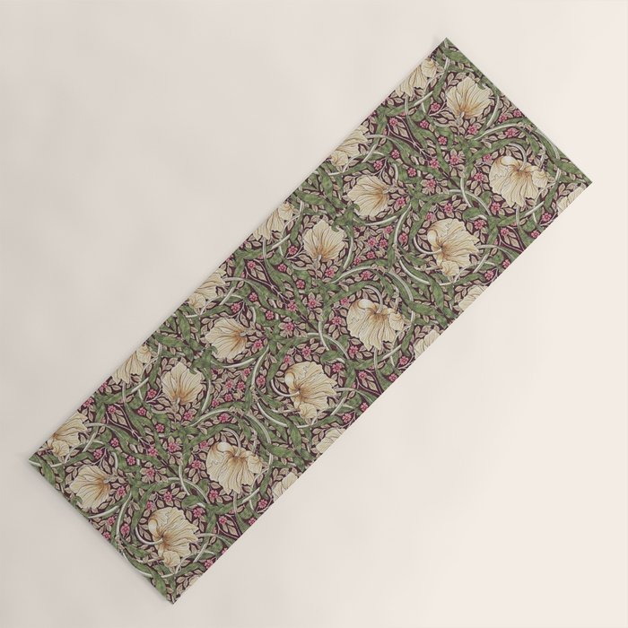 William Morris Vintage Pimpernel Aubergine Olive Yoga Mat Gallery Image 1