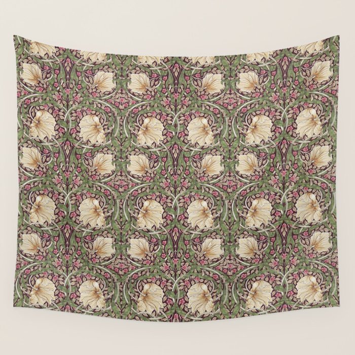 William Morris Vintage Pimpernel Aubergine Olive Wall Tapestry Gallery Image 1