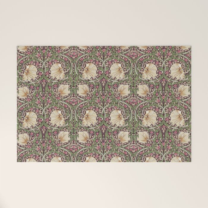 William Morris Vintage Pimpernel Aubergine Olive Welcome Mat Gallery Image 1