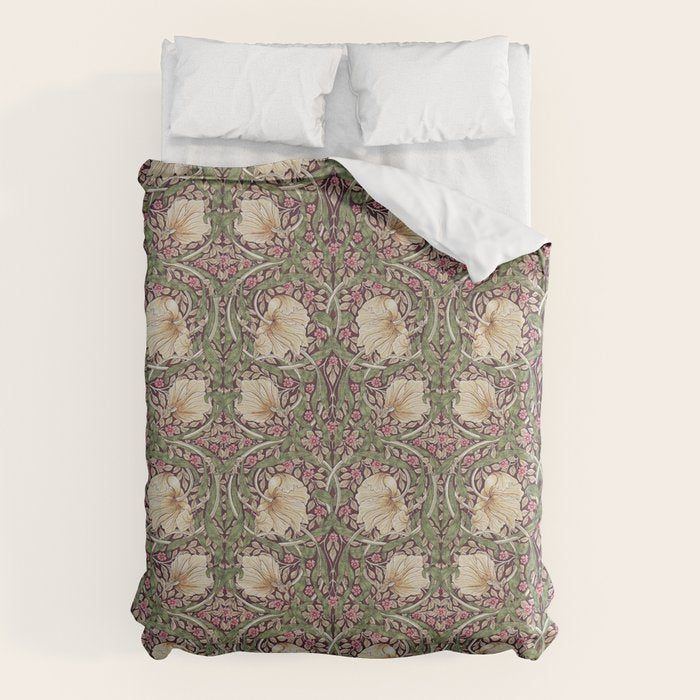 William Morris Vintage Pimpernel Aubergine Olive Duvet Cover Gallery Image 6