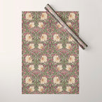 William Morris Vintage Pimpernel Aubergine Olive Wrapping Paper Gallery Image 1