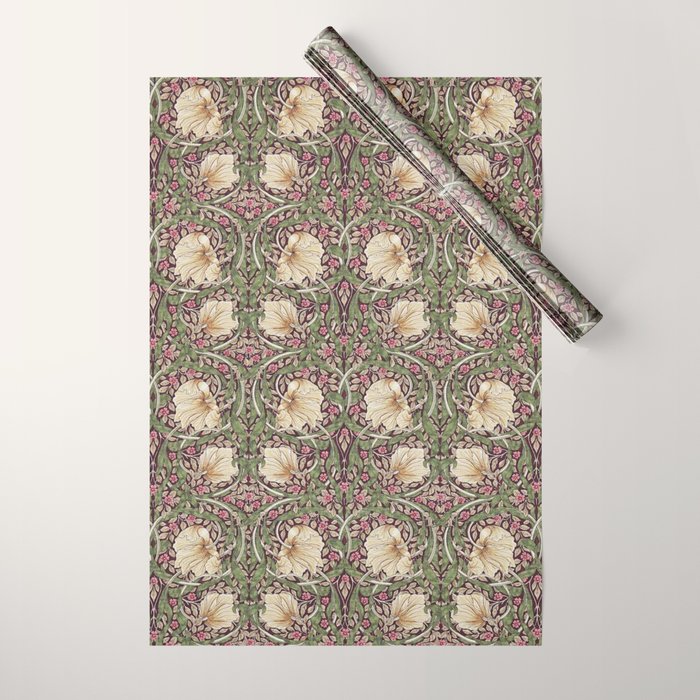 William Morris Vintage Pimpernel Aubergine Olive Wrapping Paper Gallery Image 1