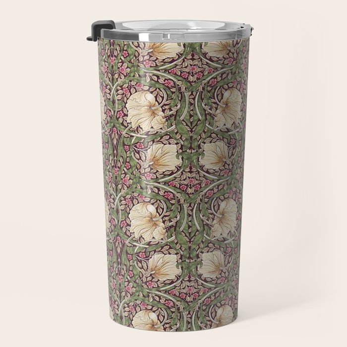 William Morris Vintage Pimpernel Aubergine Olive Travel Mug Gallery Image 3