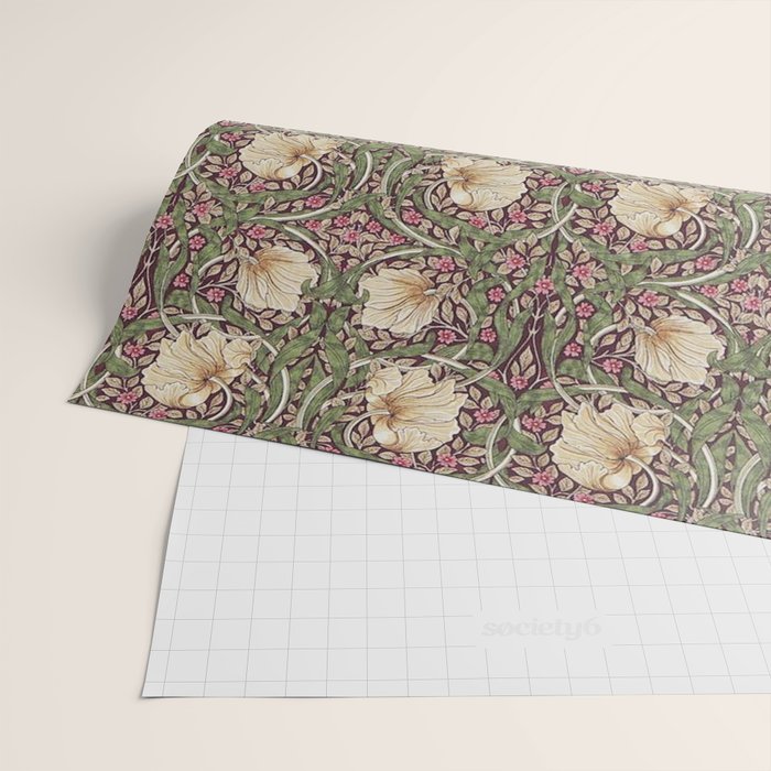 William Morris Vintage Pimpernel Aubergine Olive Wrapping Paper Gallery Image 2