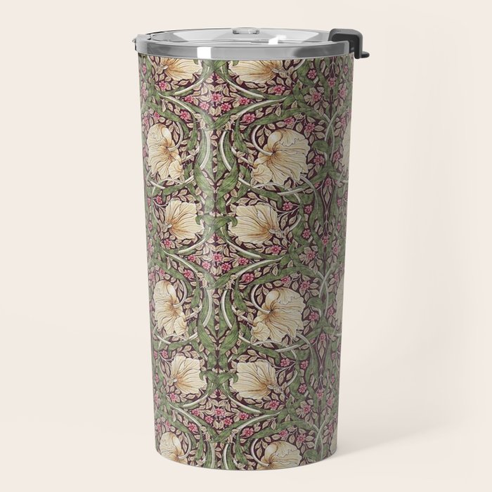 William Morris Vintage Pimpernel Aubergine Olive Travel Mug Gallery Image 2