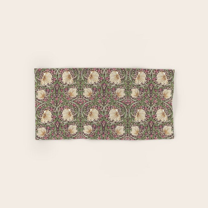 William Morris Vintage Pimpernel Aubergine Olive Bath Towel Gallery Image 1
