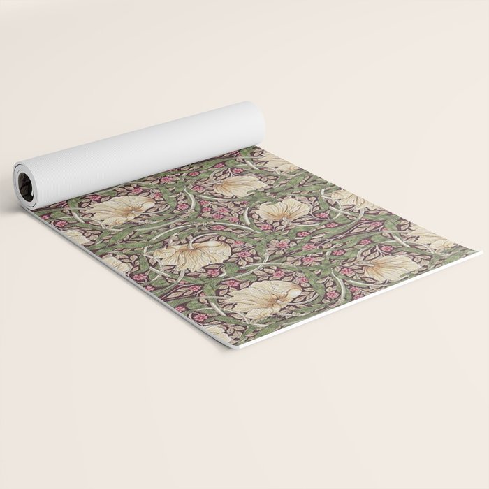 William Morris Vintage Pimpernel Aubergine Olive Yoga Mat Gallery Image 2