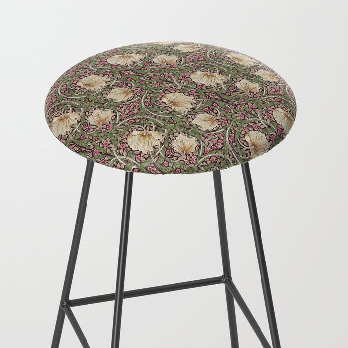 William Morris Vintage Pimpernel Aubergine Olive Stool Gallery Image 2