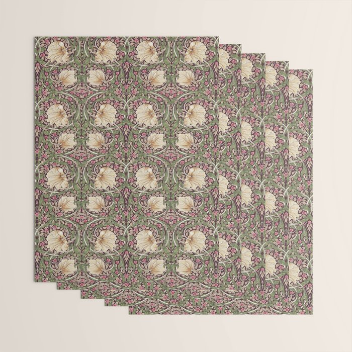 William Morris Vintage Pimpernel Aubergine Olive Wrapping Paper Gallery Image 3