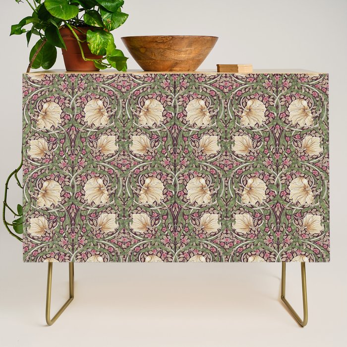 William Morris Vintage Pimpernel Aubergine Olive Credenza Gallery Image 1