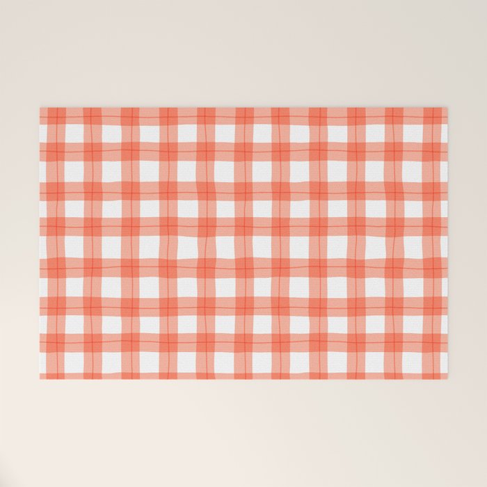 Red geometric plaid gingham pattern Welcome Mat Gallery Image 1