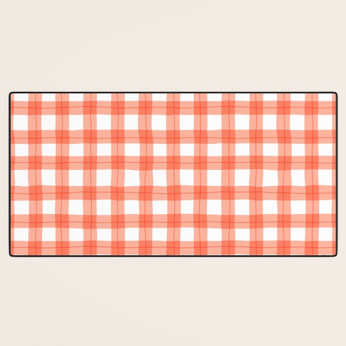 Red geometric plaid gingham pattern Desk Mat Gallery Image 3