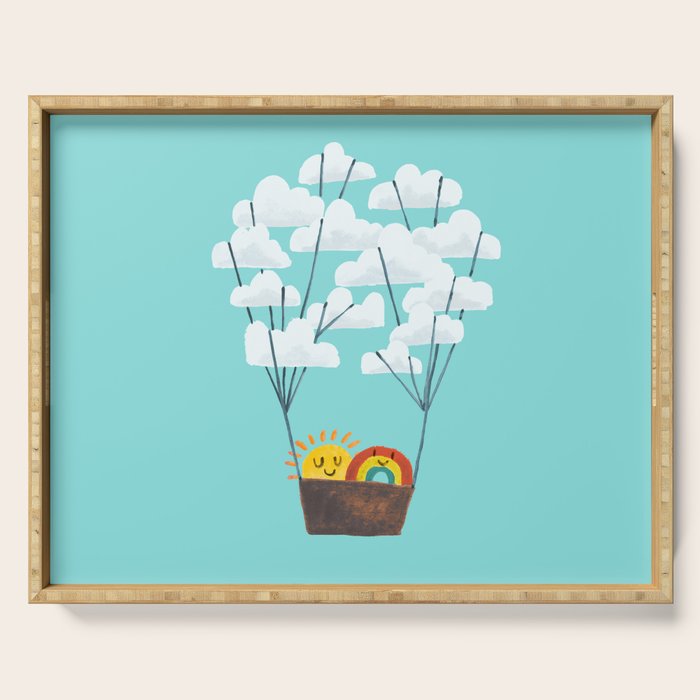 Hot cloud balloon - sun and rainbow Serving Tray Gallery Image 1