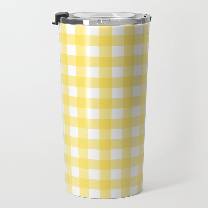 Yellow gingham pattern Travel Mug Gallery Image 3