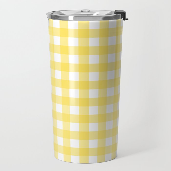 Yellow gingham pattern Travel Mug Gallery Image 2