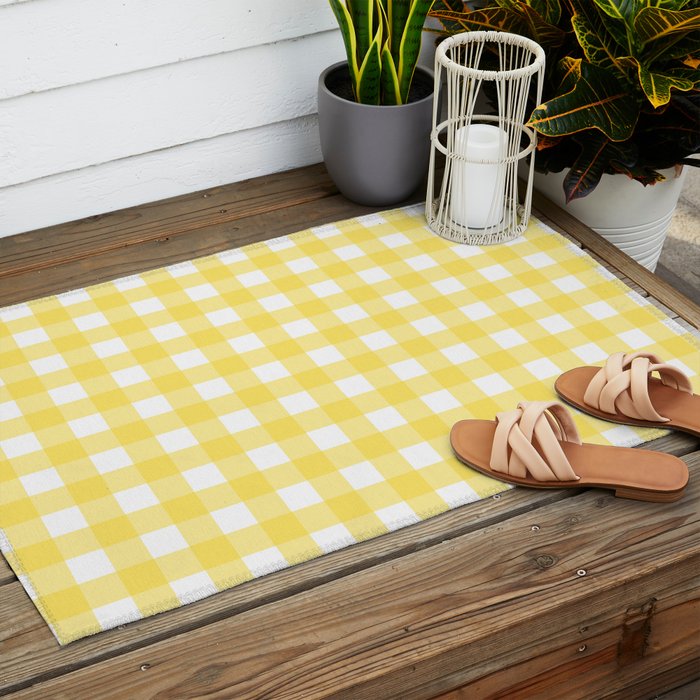 Yellow gingham pattern Outdoor Rug Gallery Image 2