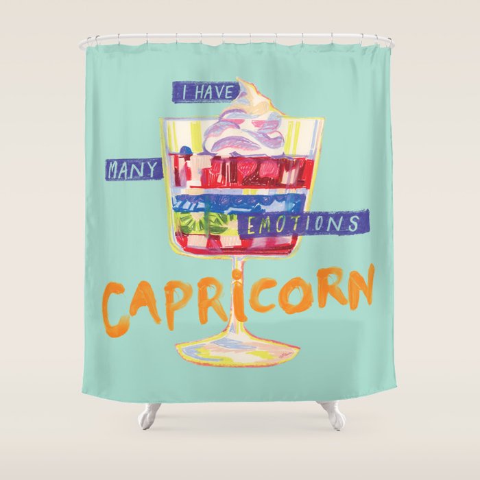 Capricorn Feelings in Pastel Green | Zodiac Series Shower Curtain Gallery Image 1