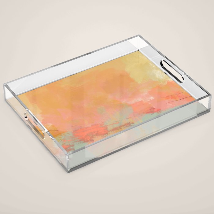 abstract peach sky on mint sea Acrylic Tray Gallery Image 1