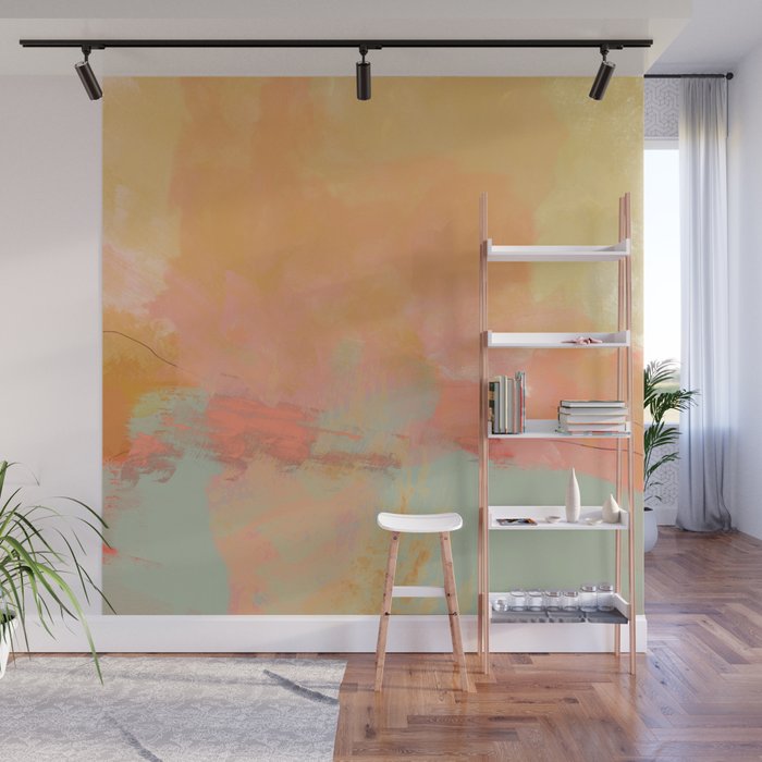 abstract peach sky on mint sea Wall Mural Gallery Image 1