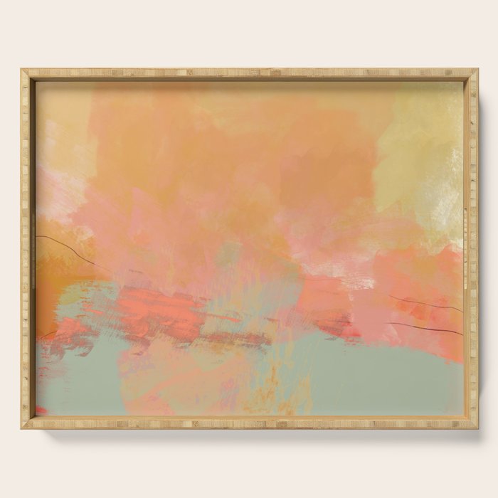 abstract peach sky on mint sea Serving Tray Gallery Image 1