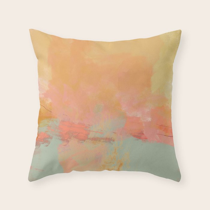 abstract peach sky on mint sea Throw Pillow Gallery Image 6