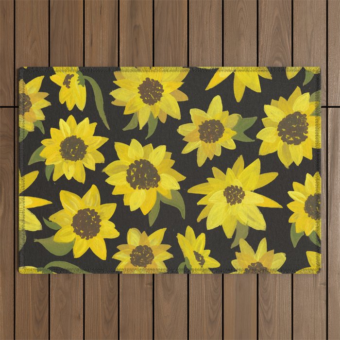 Sunflowers Acrylic on Charcoal Outdoor Rug Gallery Image 1