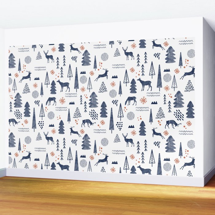 Deer Christmas forest Wall Mural Gallery Image 2