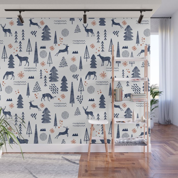 Deer Christmas forest Wall Mural Gallery Image 1