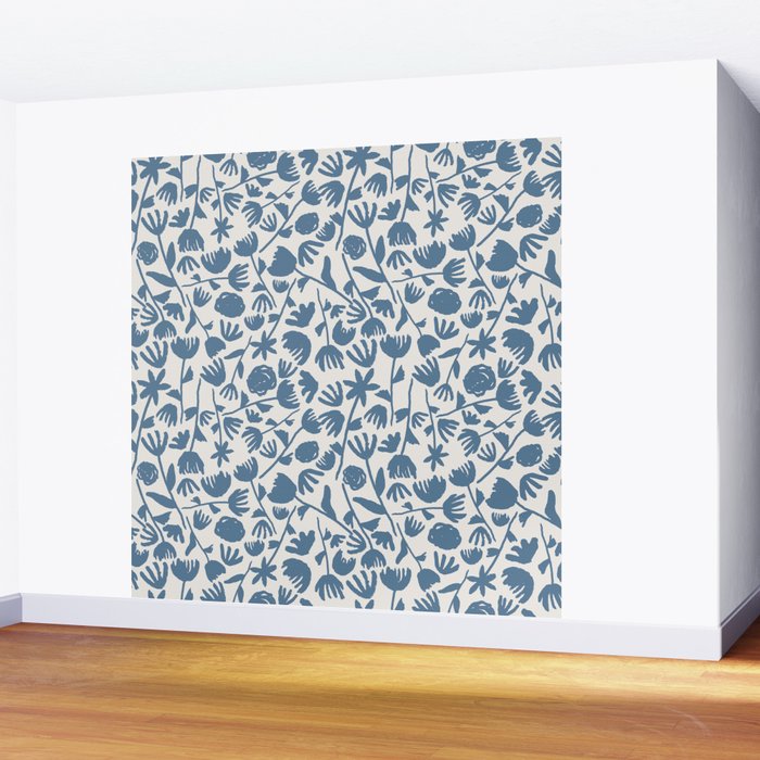 Light Blue Floral Pattern Wall Mural Gallery Image 2