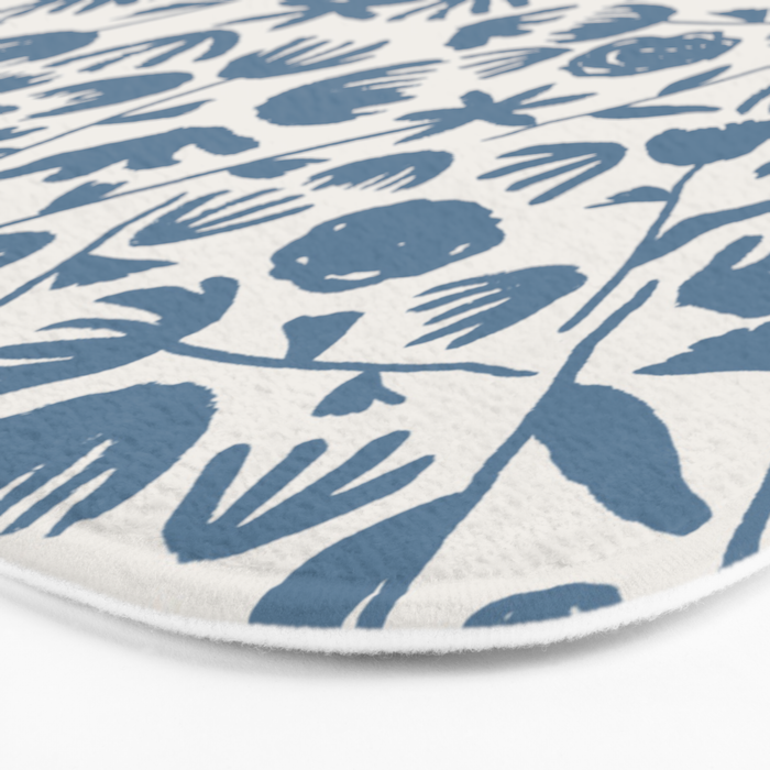 Light Blue Floral Pattern Bath Mat Gallery Image 3