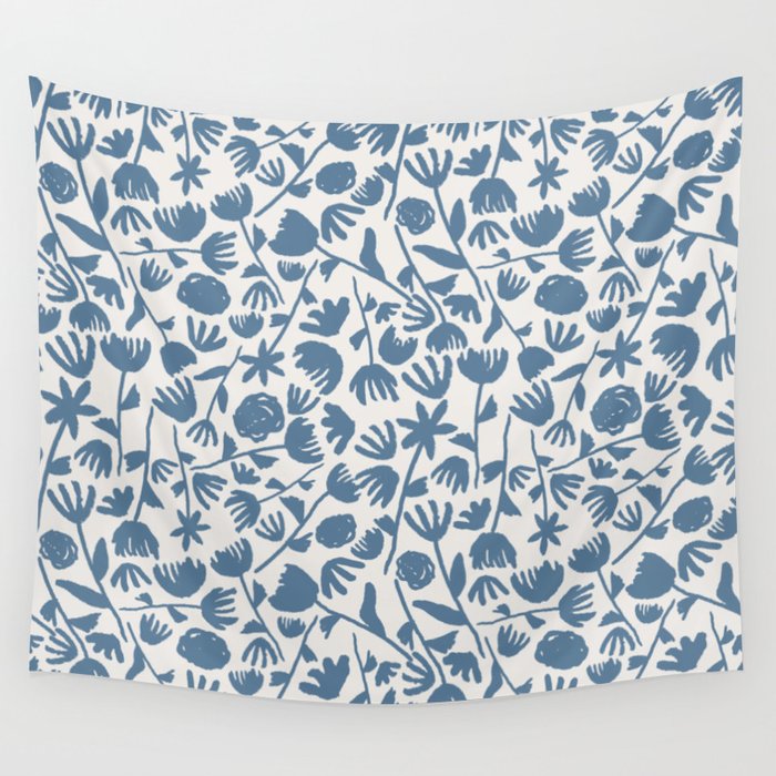 Light Blue Floral Pattern Wall Tapestry Gallery Image 1