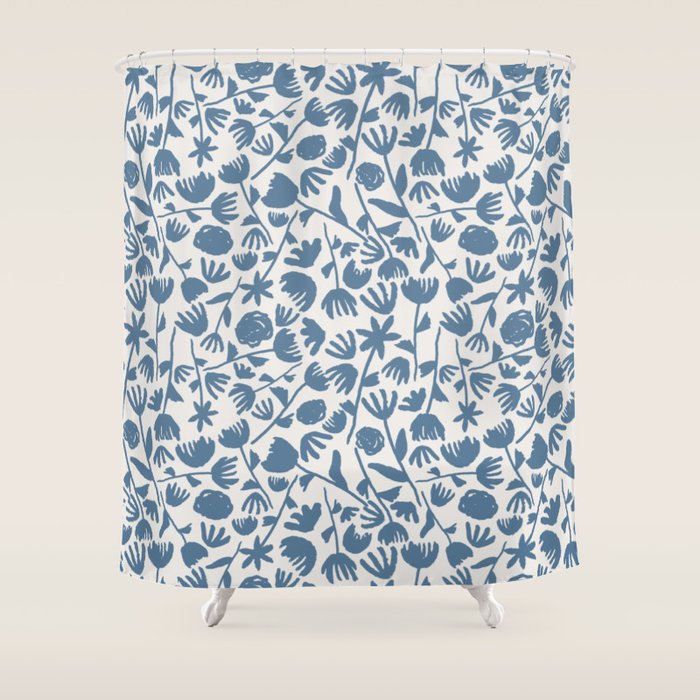 Light Blue Floral Pattern Shower Curtain Gallery Image 1