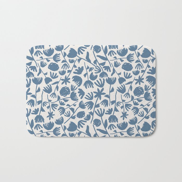 Light Blue Floral Pattern Bath Mat Gallery Image 1
