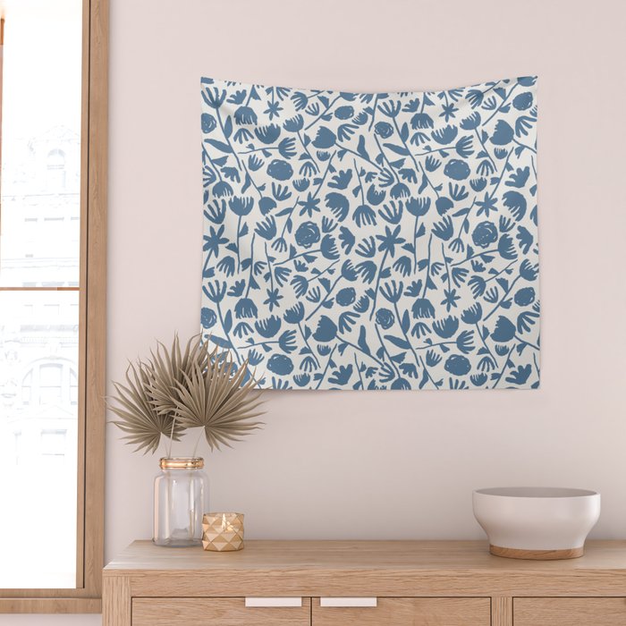 Light Blue Floral Pattern Wall Tapestry Gallery Image 2