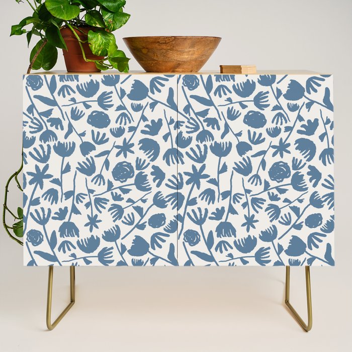 Light Blue Floral Pattern Credenza Gallery Image 1