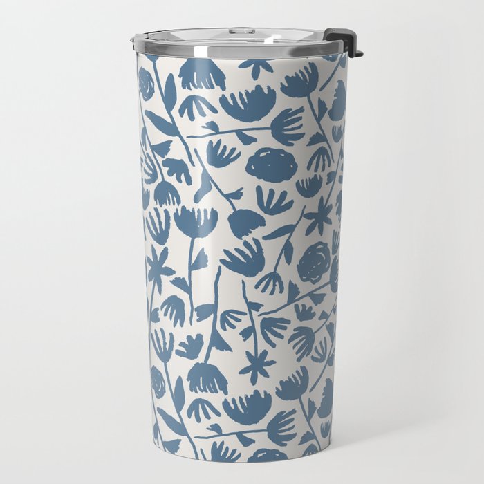 Light Blue Floral Pattern Travel Mug Gallery Image 2