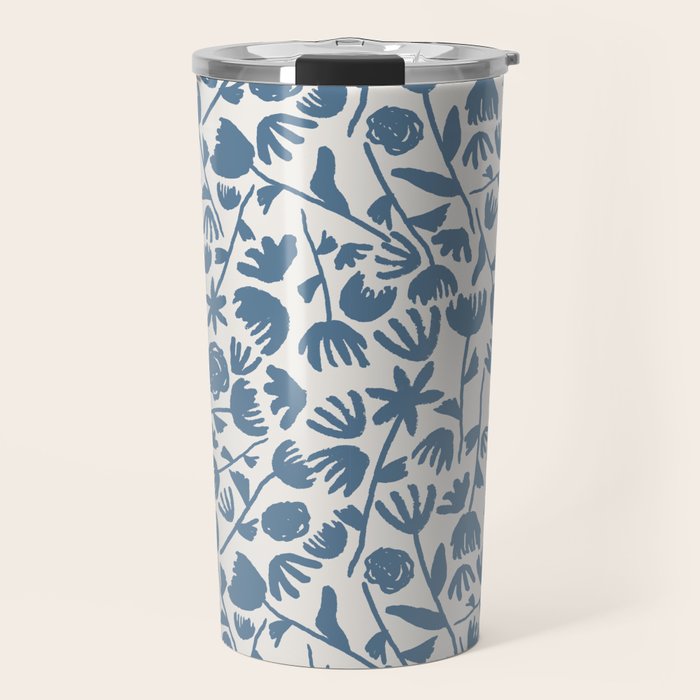 Light Blue Floral Pattern Travel Mug Gallery Image 1