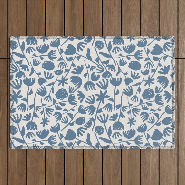 Light Blue Floral Pattern Outdoor Rug Gallery Image 1