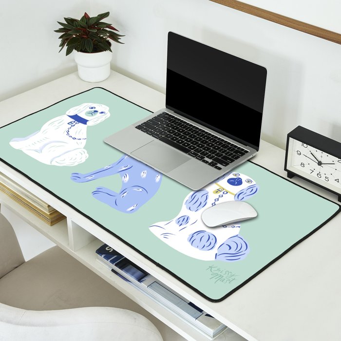 Staffordshire Dogs in Teal and Blue Desk Mat Gallery Image 2