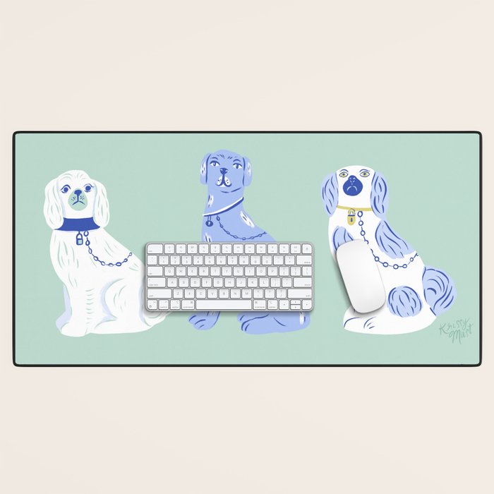 Staffordshire Dogs in Teal and Blue Desk Mat Gallery Image 1