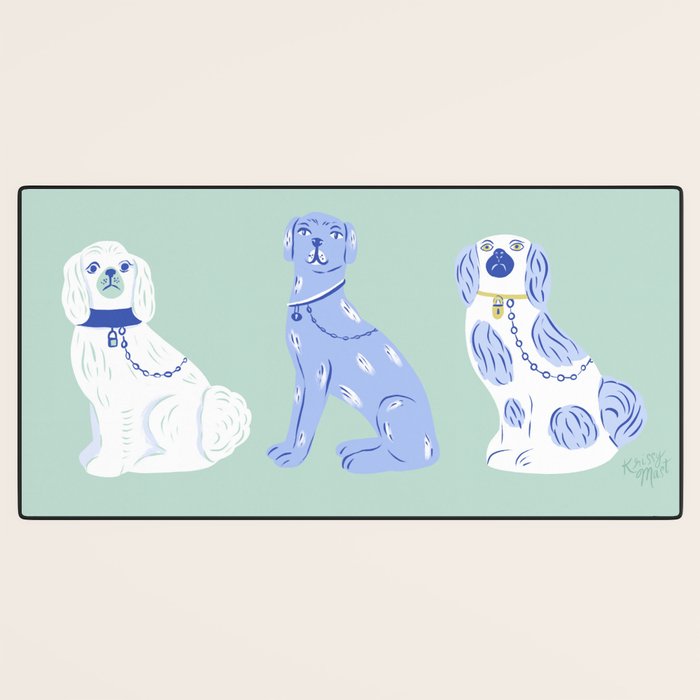 Staffordshire Dogs in Teal and Blue Desk Mat Gallery Image 3