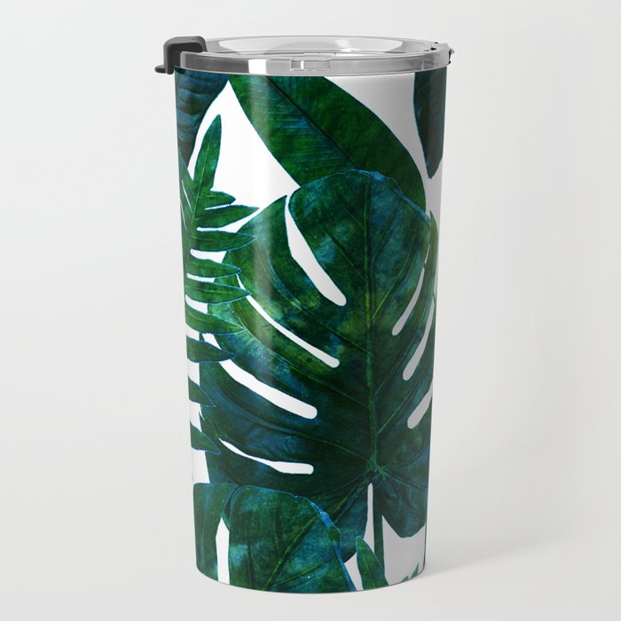 Tropical Nature Monstera Watercolor Painting, Botanical Jungle Dark Palm Illustration Travel Mug Gallery Image 3