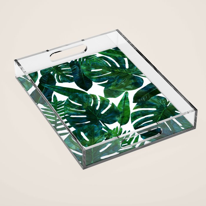 Tropical Nature Monstera Watercolor Painting, Botanical Jungle Dark Palm Illustration Acrylic Tray Gallery Image 1