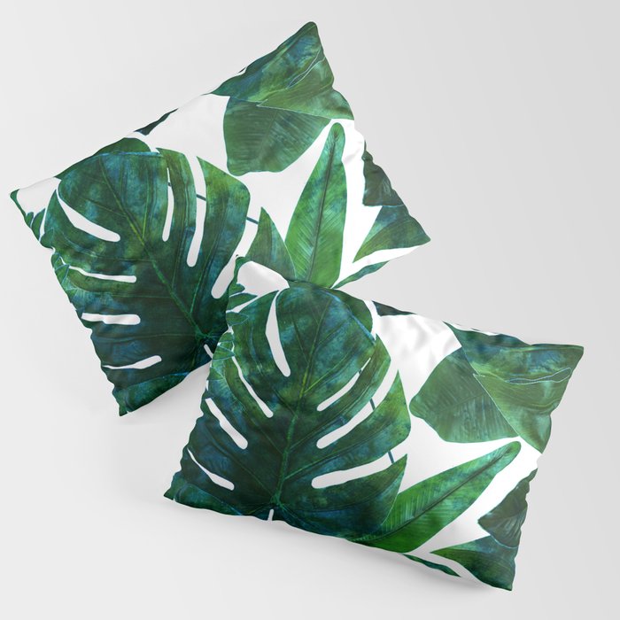 Tropical Nature Monstera Watercolor Painting, Botanical Jungle Dark Palm Illustration Pillow Sham Gallery Image 1