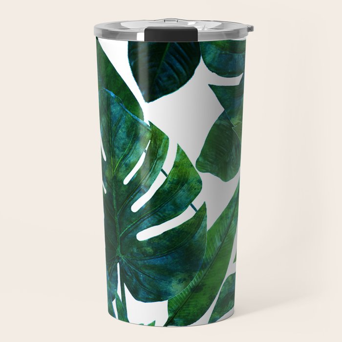 Tropical Nature Monstera Watercolor Painting, Botanical Jungle Dark Palm Illustration Travel Mug Gallery Image 1