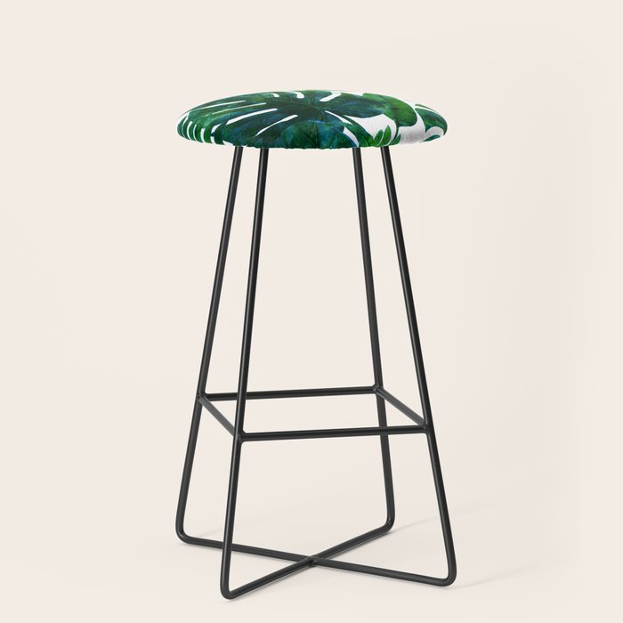 Tropical Nature Monstera Watercolor Painting, Botanical Jungle Dark Palm Illustration Stool Gallery Image 1